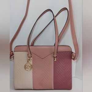 Elegant Boutique Beige Blush Mauve Chevron-Quilted Shoulder Bag Crossbody Purse